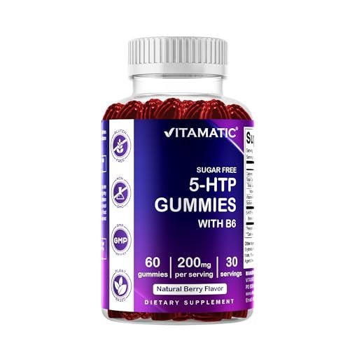 Vitamatic Zuckerfreie 5-HTP 200mg Gummibärchen mit B6 – 60 Stück, auf Pektinbasis – Stimmungsunterstützung & Stressabbau