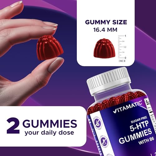 Vitamatic Zuckerfreie 5-HTP 200mg Gummibärchen mit B6 – 60 Stück, auf Pektinbasis – Stimmungsunterstützung & Stressabbau