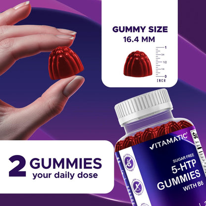 Vitamatic Zuckerfreie 5-HTP 200mg Gummibärchen mit B6 – 60 Stück, auf Pektinbasis – Stimmungsunterstützung & Stressabbau