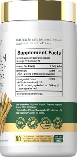 Carlyle Magnesium Glycinat mit Ashwagandha | 120 vegane Kapseln | Potentes Duo | Nahrungsergänzungsmittel