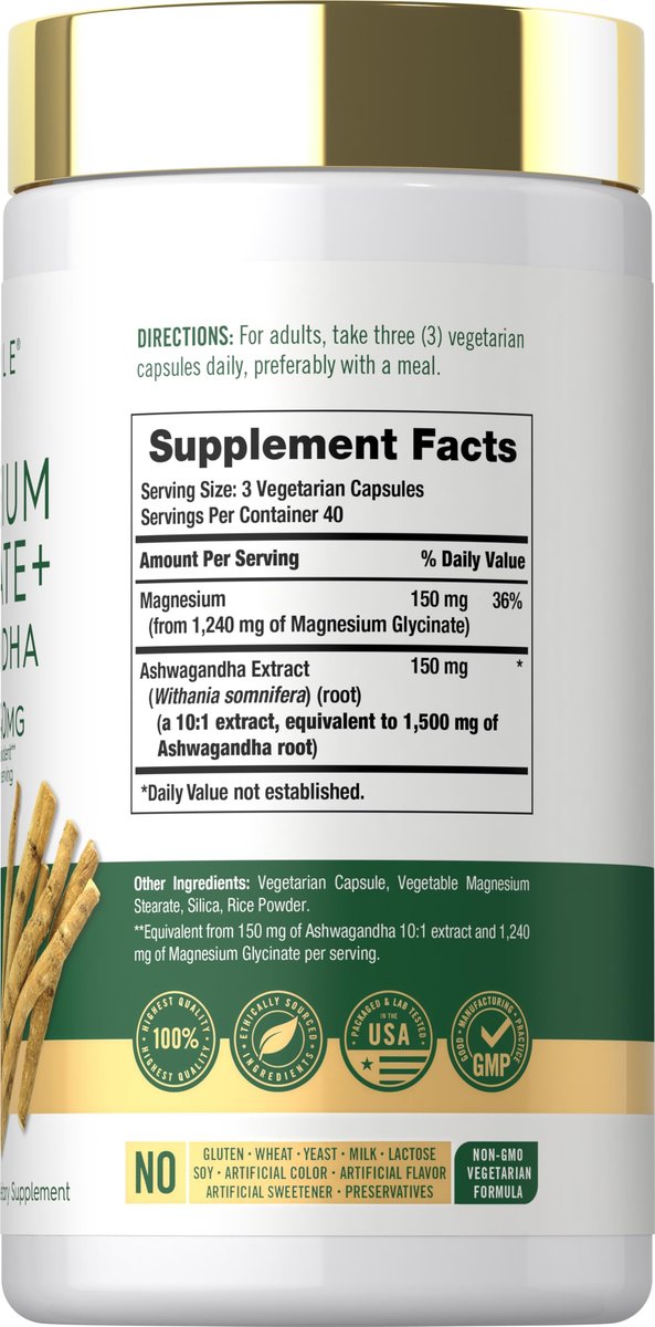 Carlyle Magnesium Glycinat mit Ashwagandha | 120 vegane Kapseln | Potentes Duo | Nahrungsergänzungsmittel