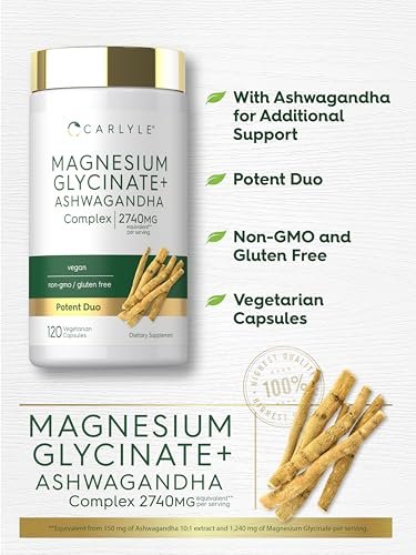 Carlyle Magnesium Glycinat mit Ashwagandha | 120 vegane Kapseln | Potentes Duo | Nahrungsergänzungsmittel