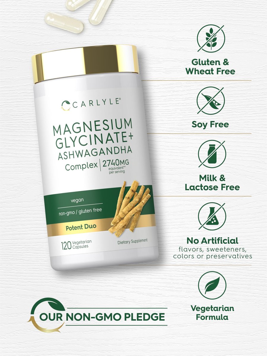 Carlyle Magnesium Glycinat mit Ashwagandha | 120 vegane Kapseln | Potentes Duo | Nahrungsergänzungsmittel