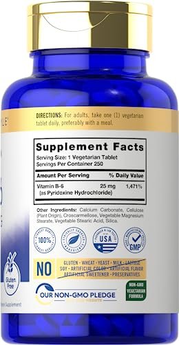 Carlyle Vitamin B6 25 mg | 250 Tabletten | Nahrungsergänzung für Frauen und Männer | als Pyridoxinhydrochlorid | Vegetarisch, Nicht-GVO, Glutenfrei