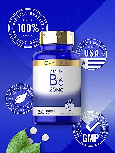 Carlyle Vitamin B6 25 mg | 250 Tabletten | Nahrungsergänzung für Frauen und Männer | als Pyridoxinhydrochlorid | Vegetarisch, Nicht-GVO, Glutenfrei