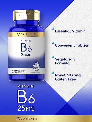 Carlyle Vitamin B6 25 mg | 250 Tabletten | Nahrungsergänzung für Frauen und Männer | als Pyridoxinhydrochlorid | Vegetarisch, Nicht-GVO, Glutenfrei
