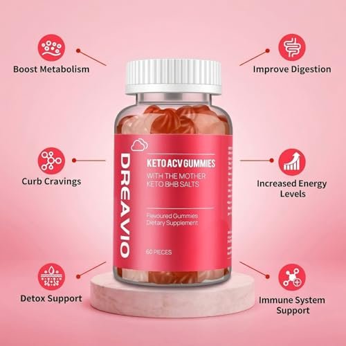 DREAVIO 1000 mg Zuckerfreie Apfelessig Gummis | 120 Stück Keto ACV Gummis zur Gewichtsabnahme, Veganer Apfelessig mit Mother für Erwachsene, Frauen & Männer, 2-Monatsvorrat