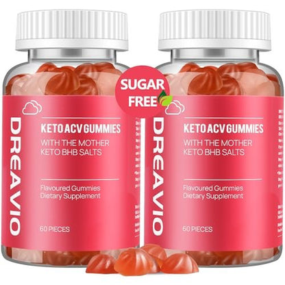 DREAVIO 1000 mg Zuckerfreie Apfelessig Gummis | 120 Stück Keto ACV Gummis zur Gewichtsabnahme, Veganer Apfelessig mit Mother für Erwachsene, Frauen & Männer, 2-Monatsvorrat