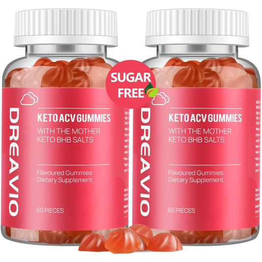 DREAVIO 1000 mg Zuckerfreie Apfelessig Gummis | 120 Stück Keto ACV Gummis zur Gewichtsabnahme, Veganer Apfelessig mit Mother für Erwachsene, Frauen & Männer, 2-Monatsvorrat