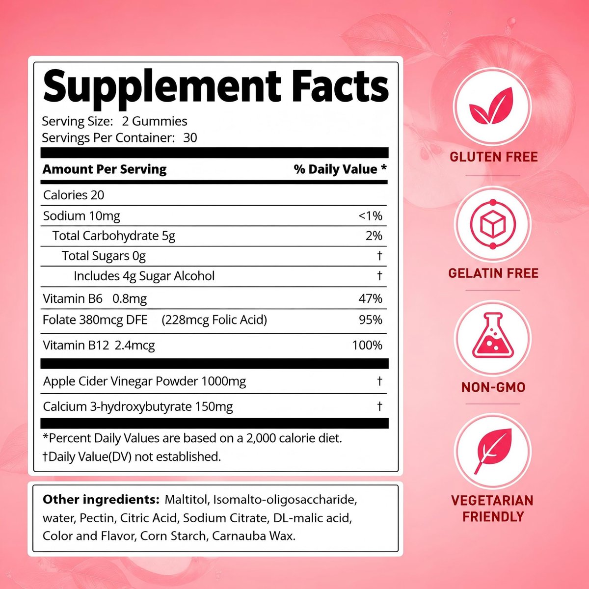 DREAVIO 1000 mg Zuckerfreie Apfelessig Gummis | 120 Stück Keto ACV Gummis zur Gewichtsabnahme, Veganer Apfelessig mit Mother für Erwachsene, Frauen & Männer, 2-Monatsvorrat