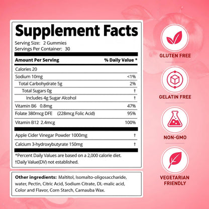 DREAVIO 1000 mg Zuckerfreie Apfelessig Gummis | 120 Stück Keto ACV Gummis zur Gewichtsabnahme, Veganer Apfelessig mit Mother für Erwachsene, Frauen & Männer, 2-Monatsvorrat