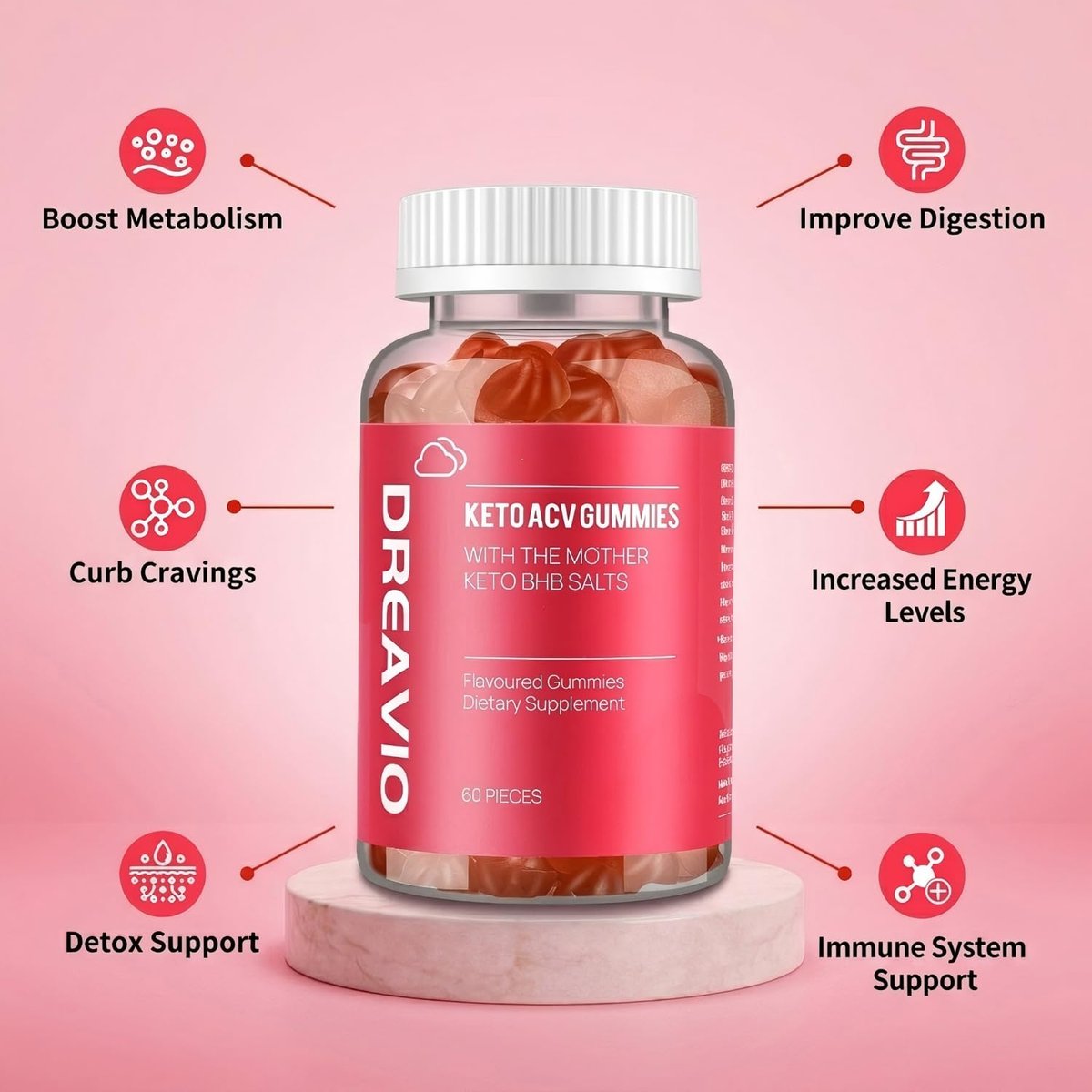 DREAVIO 1000 mg Zuckerfreie Apfelessig Gummis | 120 Stück Keto ACV Gummis zur Gewichtsabnahme, Veganer Apfelessig mit Mother für Erwachsene, Frauen & Männer, 2-Monatsvorrat
