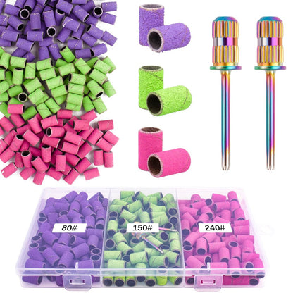 Rolybag Sanding Bands für Nagelbohrer – 210 Stück in Körnung 80/150/240, inkl. 2 Nagelbohrer-Bits und 3/32 Zoll Mandrel-Bits, mit Aufbewahrungsbox