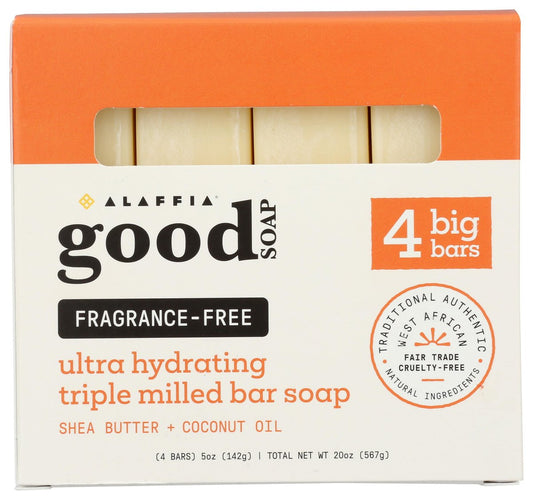 Alaffia Duftfreie Good Soap Value Pack 4er-Pack, 20 Unzen – Sanfte Reinigung für empfindliche Haut