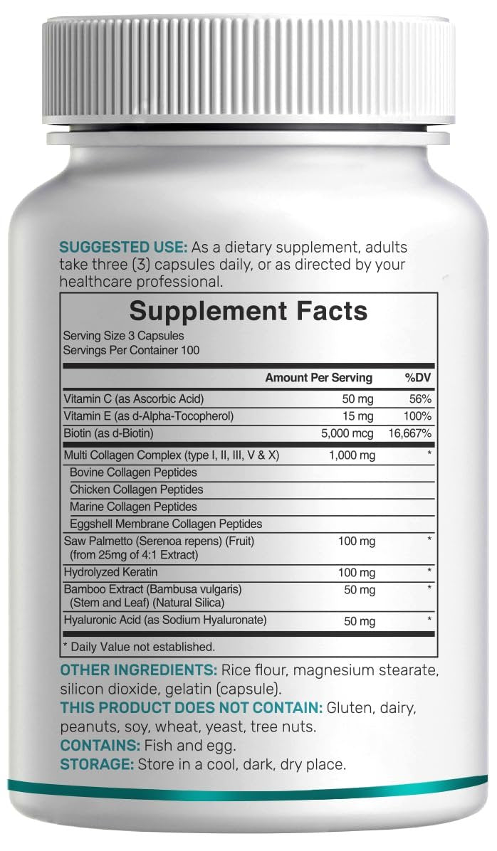 Multi-Kollagen-Pillen für Frauen & Männer mit Vitamin C, E & Biotin – 300 Kapseln – Typ I, II, III, V, X hydrolysierte Kollagenpeptide – 11-in-1 Formel mit Sägepalme, Bambus-Silica & Hyaluronsäure