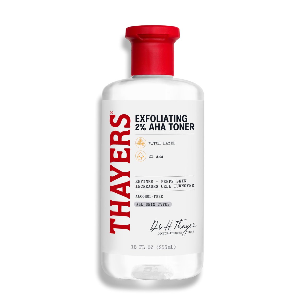 Thayers 2% AHA Peeling- und aufhellendes Gesichtswasser mit Glykolsäure, Milchsäure und Hamamelis, glättend und porenverfeinernd für alle Hauttypen, 355 ml
