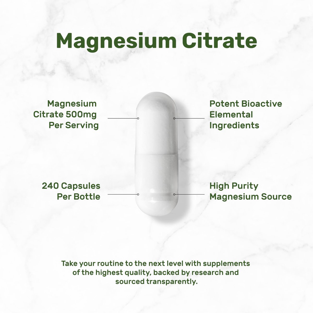 DEAL SUPPLEMENT Magnesiumcitrat 500mg, 240 Kapseln | Leicht absorbierbares, gereinigtes Spurenelement – 1 Kapsel täglich, Non-GMO