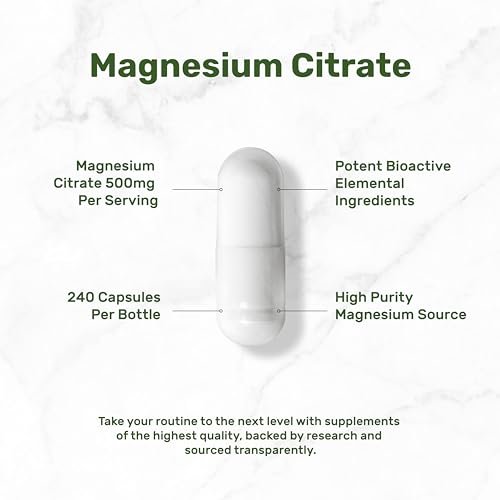 DEAL SUPPLEMENT Magnesiumcitrat 500mg, 240 Kapseln | Leicht absorbierbares, gereinigtes Spurenelement – 1 Kapsel täglich, Non-GMO
