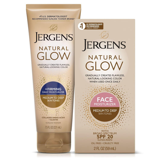 Jergens Natural Gradual Glow Bundle: Tägliche Feuchtigkeitspflege + Straffung 7,5 fl oz und SPF20 Gesichtsfeuchtigkeitscreme 2 fl oz, mittel bis braun