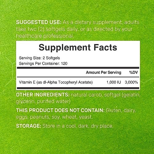 Vitamin E Kapseln, 1.000 IE pro Portion, 240 Weichkapseln – Extra starke antioxidative Unterstützung – Bioverfügbare stabile Form – Für Haut, Herz, Gehirn & Immunsystem – Nicht-GVO