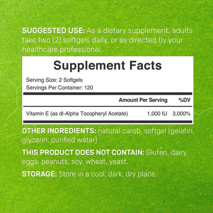 Vitamin E Kapseln, 1.000 IE pro Portion, 240 Weichkapseln – Extra starke antioxidative Unterstützung – Bioverfügbare stabile Form – Für Haut, Herz, Gehirn & Immunsystem – Nicht-GVO
