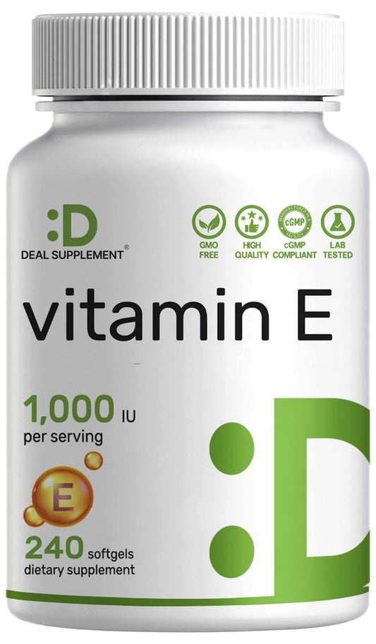 Vitamin E Kapseln, 1.000 IE pro Portion, 240 Weichkapseln – Extra starke antioxidative Unterstützung – Bioverfügbare stabile Form – Für Haut, Herz, Gehirn & Immunsystem – Nicht-GVO