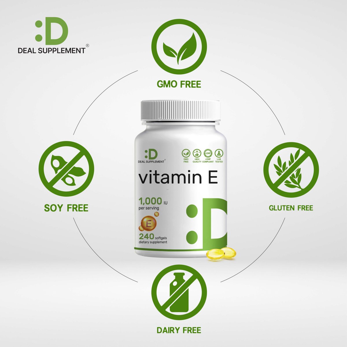 Vitamin E Kapseln, 1.000 IE pro Portion, 240 Weichkapseln – Extra starke antioxidative Unterstützung – Bioverfügbare stabile Form – Für Haut, Herz, Gehirn & Immunsystem – Nicht-GVO