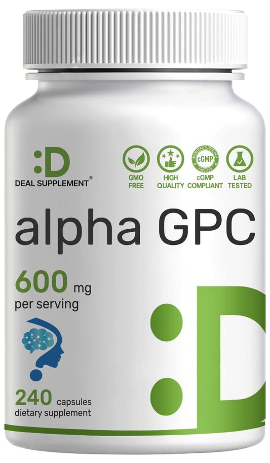 DEAL SUPPLEMENT Alpha GPC 600 mg pro Portion, 240 Kapseln – Cholin-Ergänzung – 120 Portionen – Non-GMO, Glutenfrei