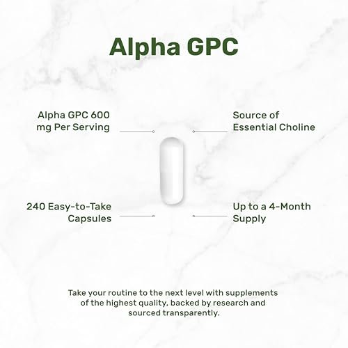 DEAL SUPPLEMENT Alpha GPC 600 mg pro Portion, 240 Kapseln – Cholin-Ergänzung – 120 Portionen – Non-GMO, Glutenfrei