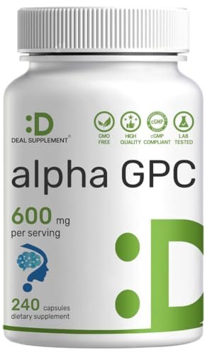 DEAL SUPPLEMENT Alpha GPC 600 mg pro Portion, 240 Kapseln – Cholin-Ergänzung – 120 Portionen – Non-GMO, Glutenfrei