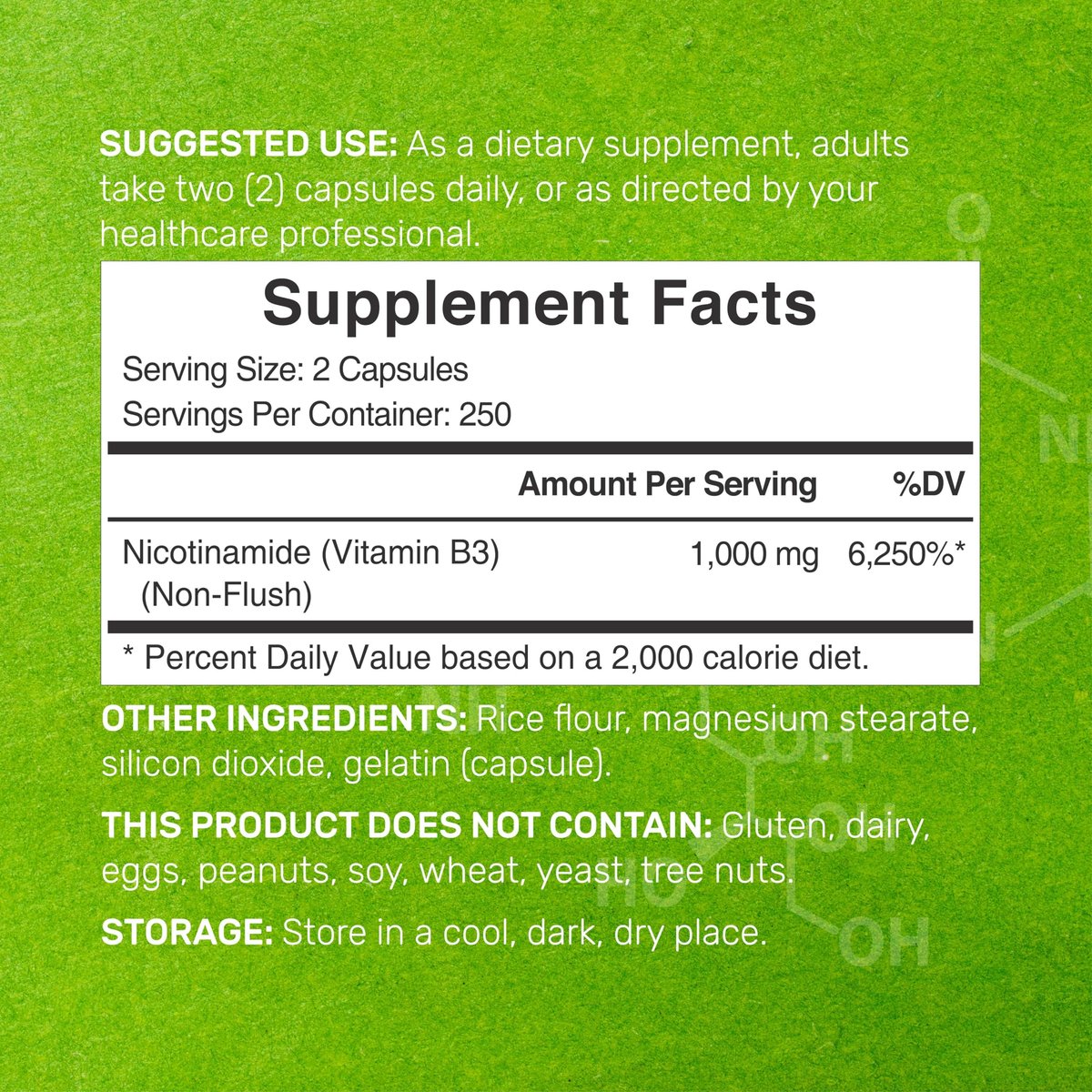 Vitamin B3 Nicotinamid 1.000 mg pro Portion – 500 Kapseln, flushfreies Niacin, essentielles B3 – Unterstützt gesunde Haut & Energieproduktion – Non-GMO