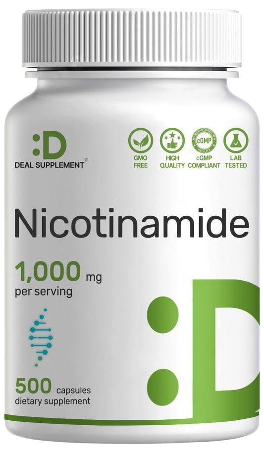 Vitamin B3 Nicotinamid 1.000 mg pro Portion – 500 Kapseln, flushfreies Niacin, essentielles B3 – Unterstützt gesunde Haut & Energieproduktion – Non-GMO