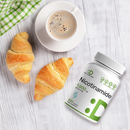 Vitamin B3 Nicotinamid 1.000 mg pro Portion – 500 Kapseln, flushfreies Niacin, essentielles B3 – Unterstützt gesunde Haut & Energieproduktion – Non-GMO