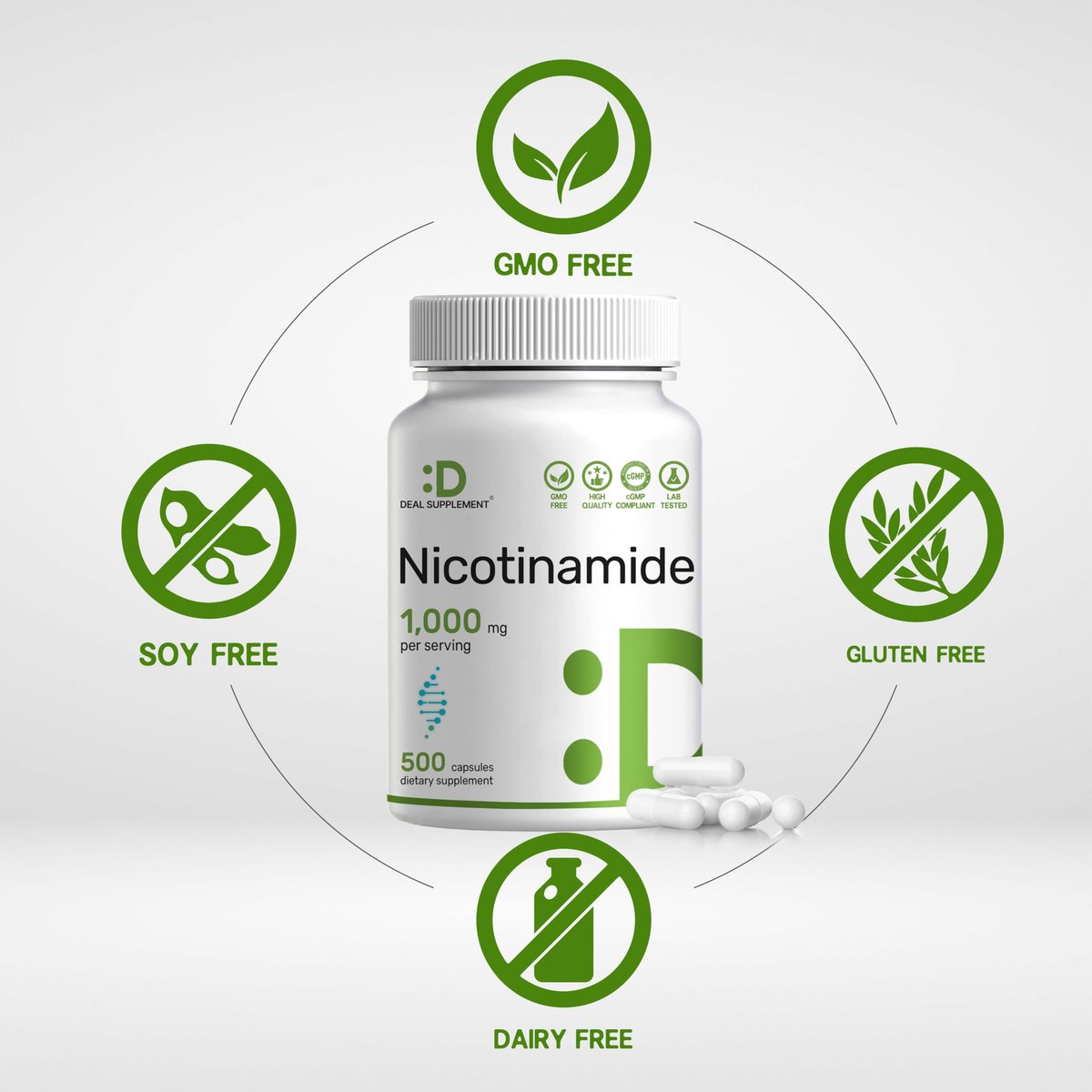 Vitamin B3 Nicotinamid 1.000 mg pro Portion – 500 Kapseln, flushfreies Niacin, essentielles B3 – Unterstützt gesunde Haut & Energieproduktion – Non-GMO