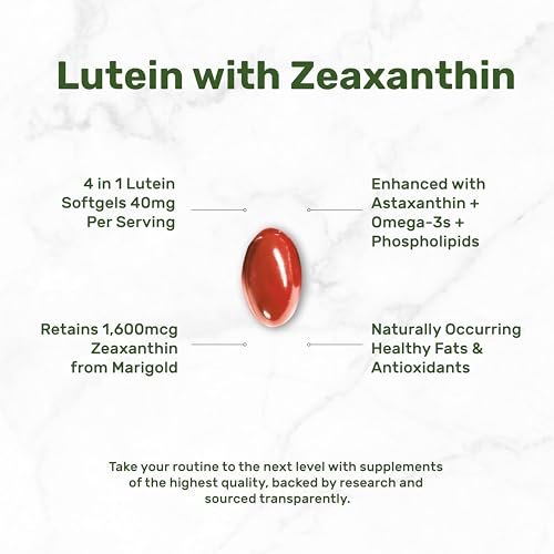 Lutein & Zeaxanthin Kapseln 40 mg pro Portion, 300 Weichkapseln – Plus Astaxanthin, Omega-3 & Phospholipide – Nicht-GVO