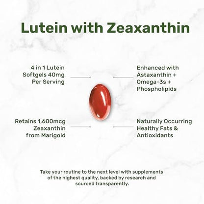 Lutein & Zeaxanthin Kapseln 40 mg pro Portion, 300 Weichkapseln – Plus Astaxanthin, Omega-3 & Phospholipide – Nicht-GVO
