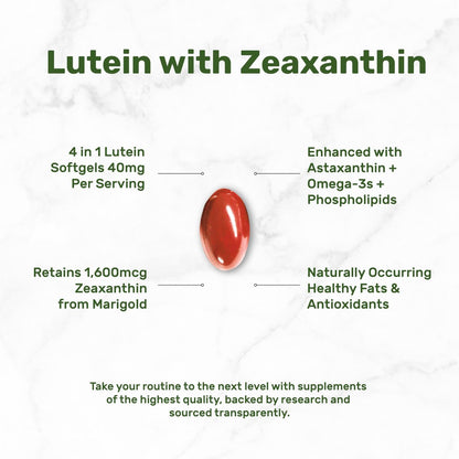 Lutein & Zeaxanthin Kapseln 40 mg pro Portion, 300 Weichkapseln – Plus Astaxanthin, Omega-3 & Phospholipide – Nicht-GVO