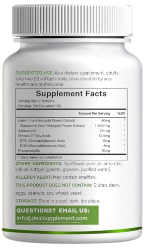 Lutein & Zeaxanthin Kapseln 40 mg pro Portion, 300 Weichkapseln – Plus Astaxanthin, Omega-3 & Phospholipide – Nicht-GVO