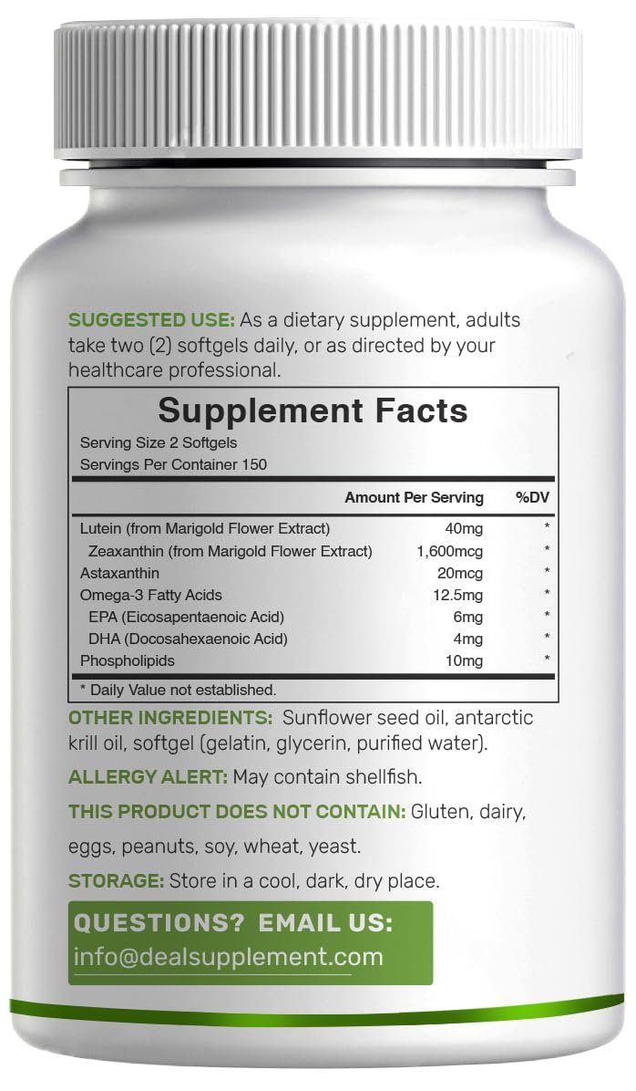 Lutein & Zeaxanthin Kapseln 40 mg pro Portion, 300 Weichkapseln – Plus Astaxanthin, Omega-3 & Phospholipide – Nicht-GVO