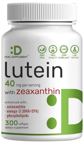 Lutein & Zeaxanthin Kapseln 40 mg pro Portion, 300 Weichkapseln – Plus Astaxanthin, Omega-3 & Phospholipide – Nicht-GVO