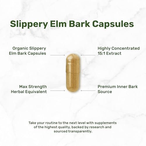 DEAL SUPPLEMENT Slippery Elm Kapseln – 300 Stück, mit Bio-Innenrindenpulver-Extrakt – Natürliches Kraut zur Beruhigung von Hals und Verdauung – Non-GMO
