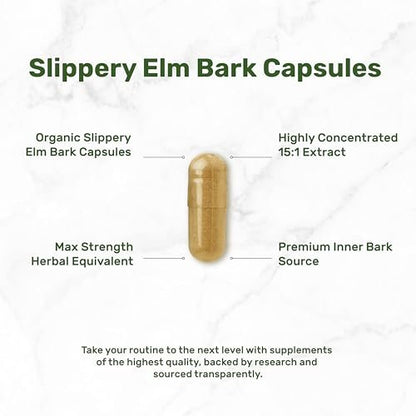 DEAL SUPPLEMENT Slippery Elm Kapseln – 300 Stück, mit Bio-Innenrindenpulver-Extrakt – Natürliches Kraut zur Beruhigung von Hals und Verdauung – Non-GMO