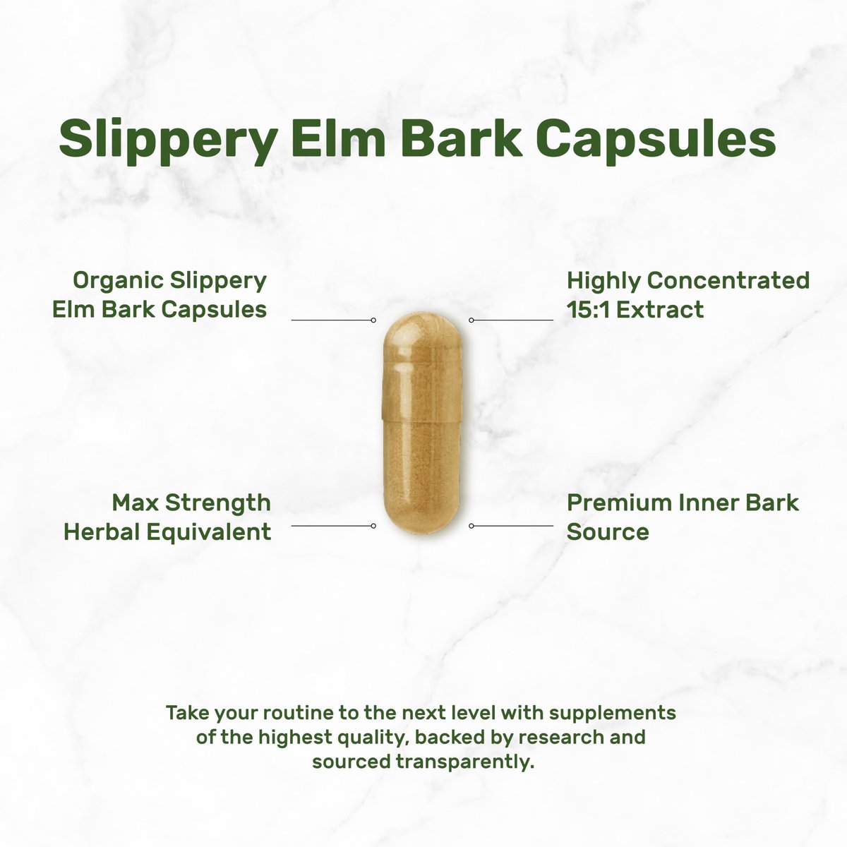 DEAL SUPPLEMENT Slippery Elm Kapseln – 300 Stück, mit Bio-Innenrindenpulver-Extrakt – Natürliches Kraut zur Beruhigung von Hals und Verdauung – Non-GMO