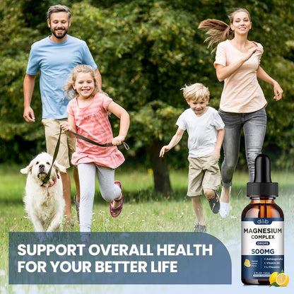 Magnesium Glycinat Flüssig Tropfen - Triple Magnesium Komplex mit Citrat, Malat, Ashwagandha, L-Theanin, Vitamin B6 für Schlaf, Ruhe, Stressabbau, Knochen, Muskeln, Stimmung - Zitronengeschmack