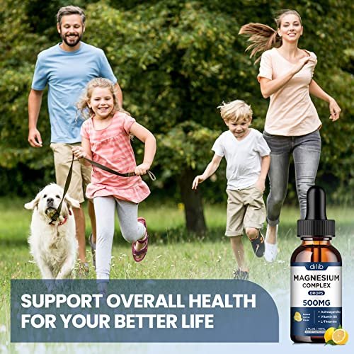 Magnesium Glycinat Flüssig Tropfen - Triple Magnesium Komplex mit Citrat, Malat, Ashwagandha, L-Theanin, Vitamin B6 für Schlaf, Ruhe, Stressabbau, Knochen, Muskeln, Stimmung - Zitronengeschmack