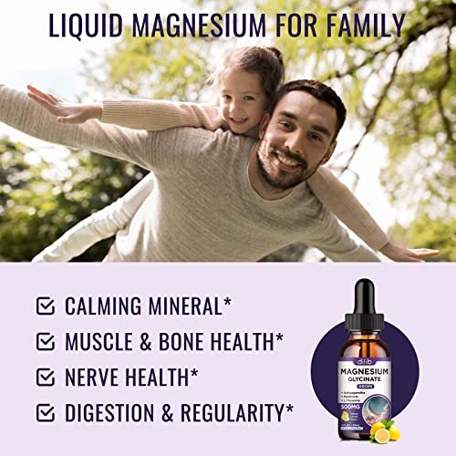 Magnesium Glycinat Supplement – Flüssige Magnesium Tropfen mit 500mg Magnesiumglycinat, Vitamin B6, Ashwagandha, L-Theanin, Kamille – Unterstützt Stressabbau, Knochen, Muskeln, Stimmung – Vegan