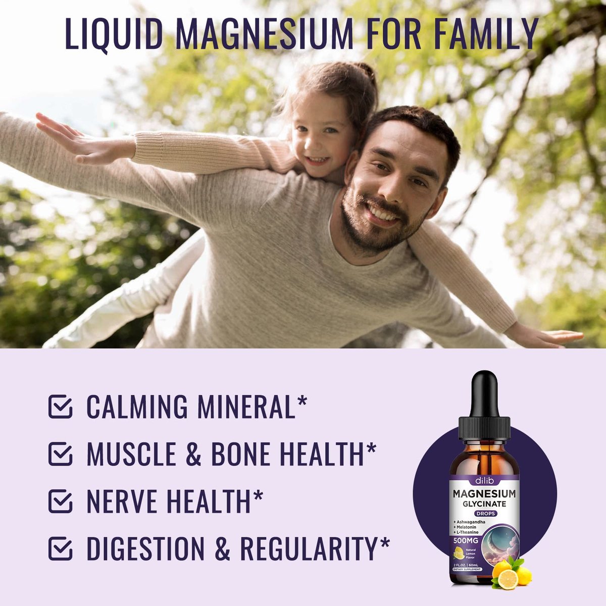 Magnesium Glycinat Supplement – Flüssige Magnesium Tropfen mit 500mg Magnesiumglycinat, Vitamin B6, Ashwagandha, L-Theanin, Kamille – Unterstützt Stressabbau, Knochen, Muskeln, Stimmung – Vegan