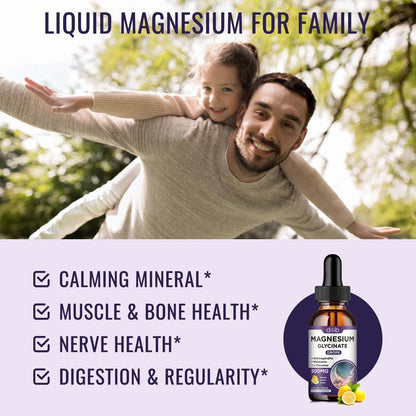 Magnesium Glycinat Supplement – Flüssige Magnesium Tropfen mit 500mg Magnesiumglycinat, Vitamin B6, Ashwagandha, L-Theanin, Kamille – Unterstützt Stressabbau, Knochen, Muskeln, Stimmung – Vegan