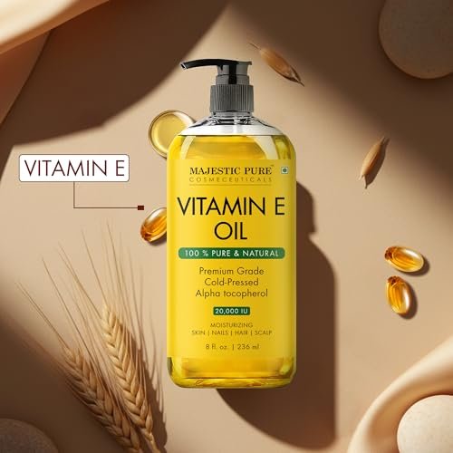 Majestic Pure Vitamin E Öl – 100% reines & natürliches Haarwachstumsöl für Wimpern, Augenbrauen, Haut, Gesicht, Nägel & Kopfhaut – Kaltgepresst & Hexanfrei – 240 ml