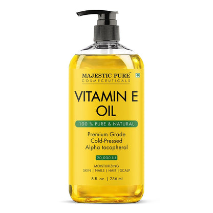 Majestic Pure Vitamin E Öl – 100% reines & natürliches Haarwachstumsöl für Wimpern, Augenbrauen, Haut, Gesicht, Nägel & Kopfhaut – Kaltgepresst & Hexanfrei – 240 ml